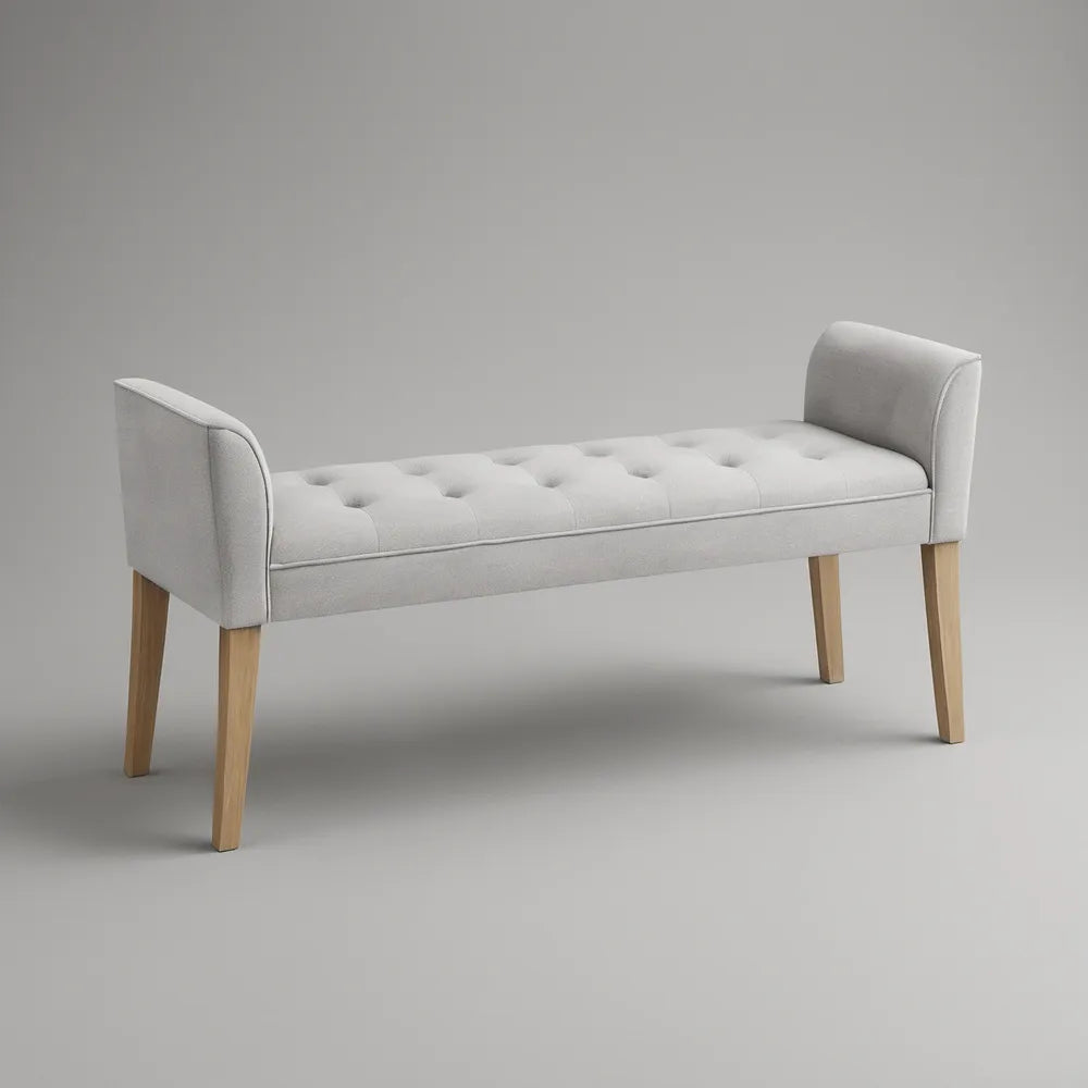 Čalouněná lavice s bočními opěrkami 120 × 40 × 65 cm, světle šedá/přírodní
