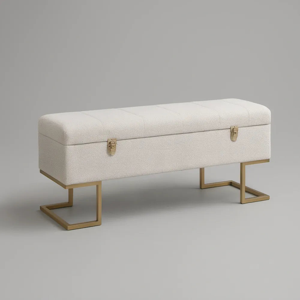 Čalouněná lavice s úložným prostorem 120 × 40 × 45 cm, slonovinová/zlatá