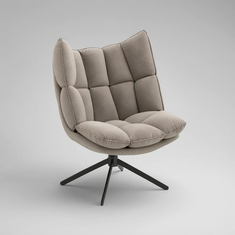 Otočné relaxační křeslo Taupe s černou ocelovou podnoží, 82 × 84 × 98 cm